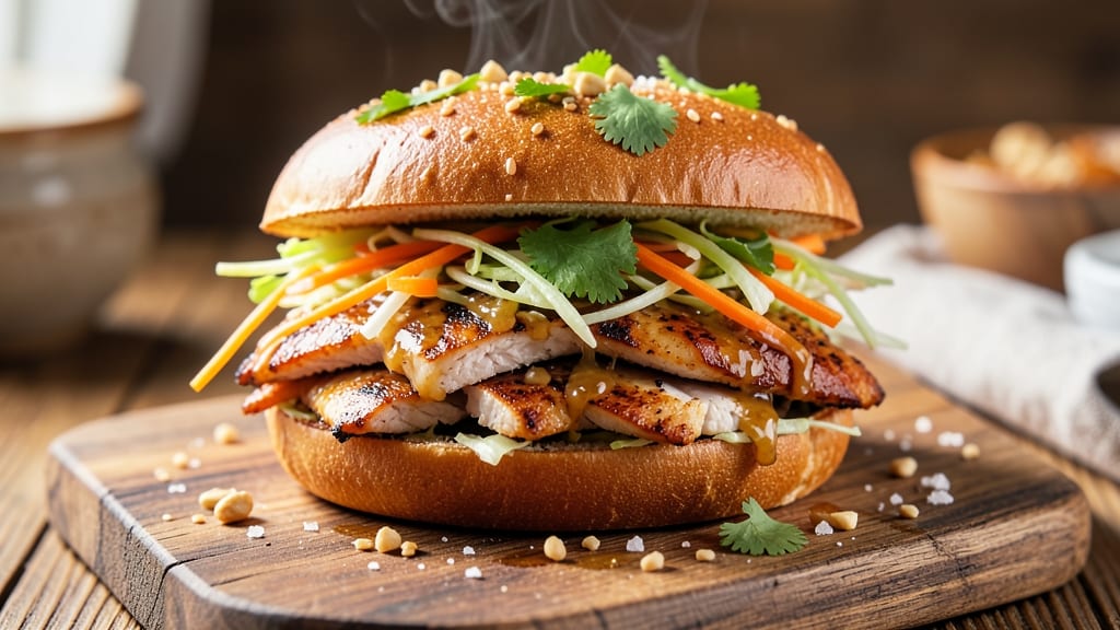 Asian Chicken Salad Sandwich Recipe: Crunchy Napa Cabbage and Peanut Dressing Fusion
