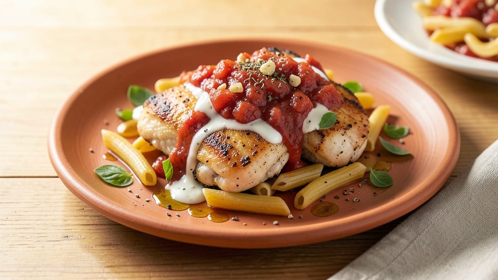 Baked Chicken With Pasta Sauce Recipe: One-Pan Meal That Combines Both Flavors