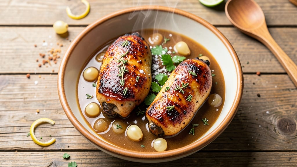 Baked Chicken Thighs With Gravy Recipe: Pan-Seared Crisp Skin and Rich Homemade Gravy