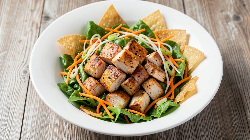 Applebee's Oriental Chicken Salad Copycat Recipe: Crunchy Won Ton Bites Over Creamy Sesame Dressing