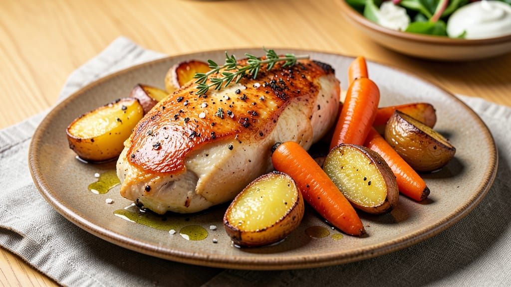 Baked Chicken Breast With Potatoes And Carrots Recipe: One-Pan Roast for Juicy Meat and Caramelized Veggies
