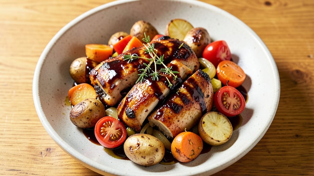Balsamic Chicken With Roasted Vegetables Recipe: Sweet-Tangy Glaze Meets Caramelized Veggies